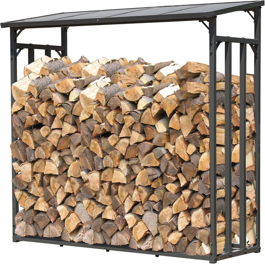 QUICK STAR Metalen haardhoutrek antraciet 143 x 70 x 145 cm tuin brandhoutrek 1,4 m³ / 2 slagerige brandhoutopslag stapelhulp buiten