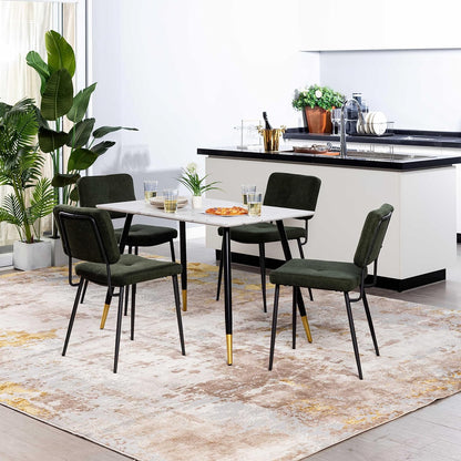 MEUBLE COSY Eetkamerstoelen, set van 2 retro keukenstoelen, ergonomische woonkamerstoel, bureaustoel met rugleuning, zitting van stof, metalen poten, groen, 59,5x45x82cm