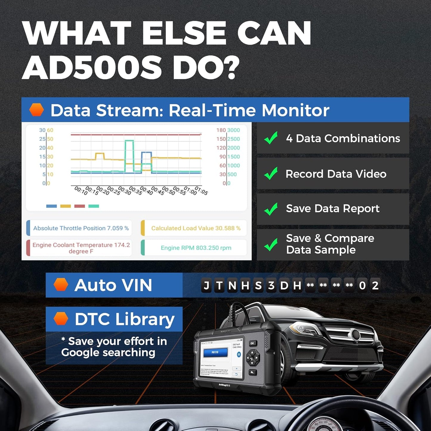 TOPDON OBD2 Code Reader Scanner ArtiDiag500S, Motor/ABS/SRS/Transmissie Auto Diagnostic Tool, 5 Reset Services voor Olie/BMS/Bloeding/DPF/Gasklepaanpassing, Gratis levenslange upgrade, AutoVin