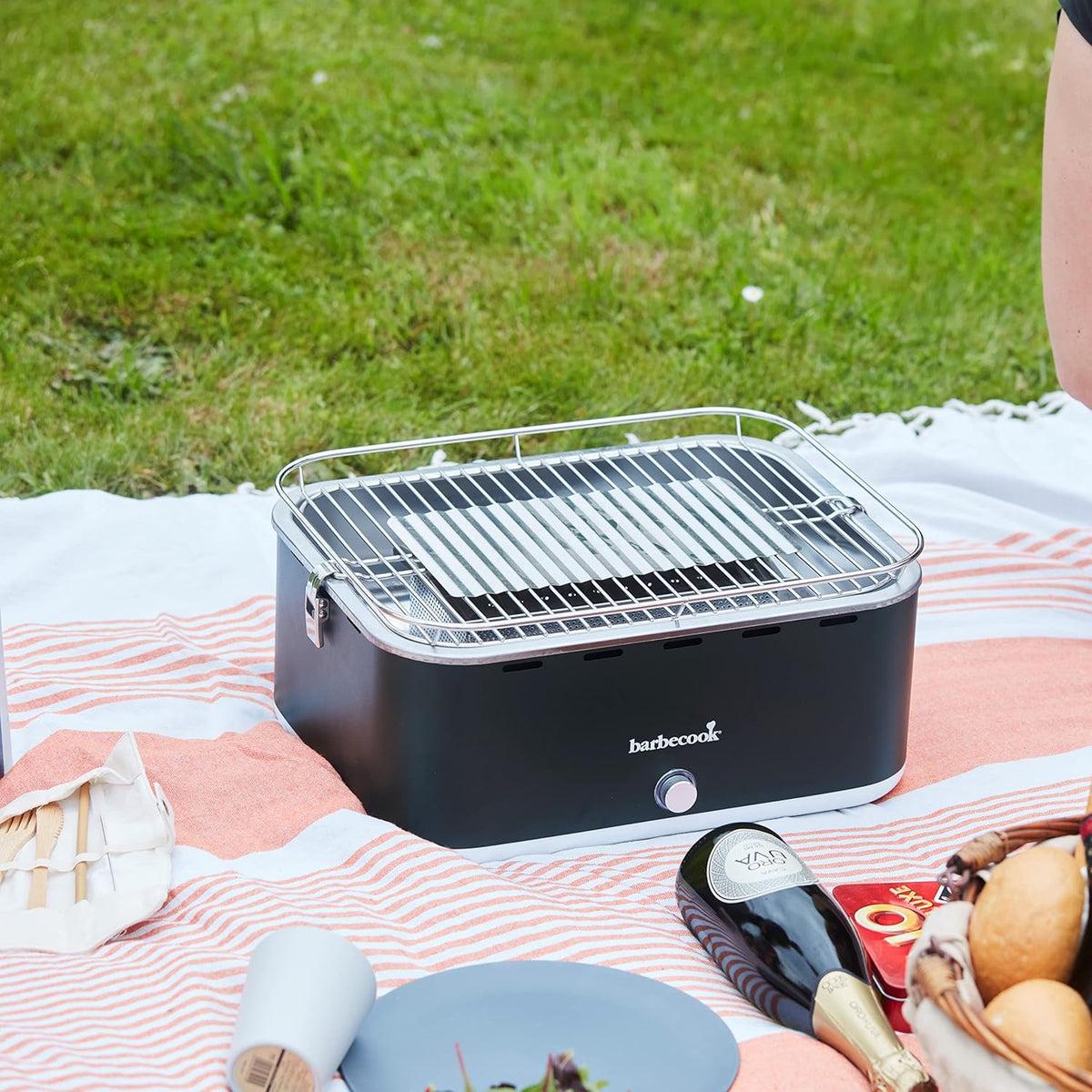 Barbecook tafel bbq Carlo houtskool barbecue met draagtas, geschikt voor 6 personen, Urban Grey, 44x33x21cm