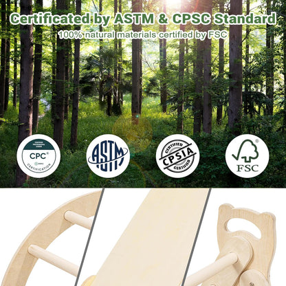 Peuter klimframe voor peuters leeftijd 1 2 3 4 5, indoor kinderen houten klimframe met glijbaan driehoek klimboog en kussen Montessori speelgoed peuter kind gym - medium (natuurlijk en ongeverfd)