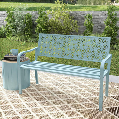Outsunny 2-Sitzer Gartenbank, wetterfest Sitzbank, Gartenmöbel mit Rücken- & Armlehnen, Park bench 240 kg load bar, Balcony Bench for Balcony Terrasse, Garten, 127 x 63 x 85 cm, Blau - QUORE