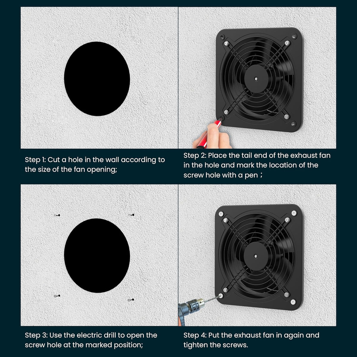HG Power Afzuigventilator, 250 mm, 1680 m³/uur, badkamer, stil, met terugslagklep, snelheidsregelaar, stopcontact, 74,5 W, industriële ventilatie voor keuken, garage, kelder, kantoor, zwart