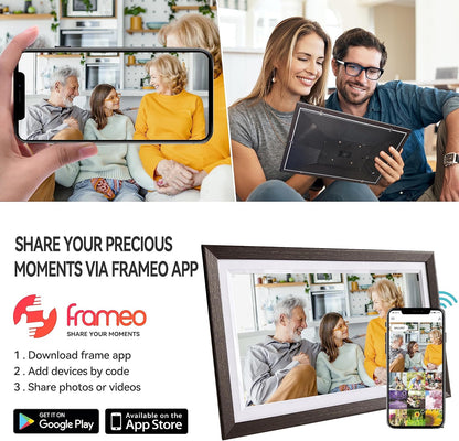 15,6 inch WLAN digitale fotolijst, 1366 x 768 IPS touchscreen, digitale fotolijst, 32G walnoot, deel foto's of video's via de Uhale-app