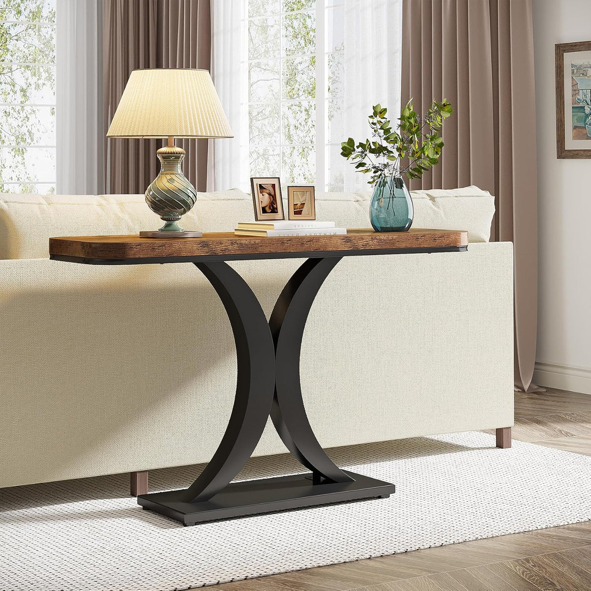 Tribesigns Industrial Console Table, 40 Inch Narrow Hallway Foyer Table with Geometric Base, Rustic Hallway Accent Table for Living Room, Entrance