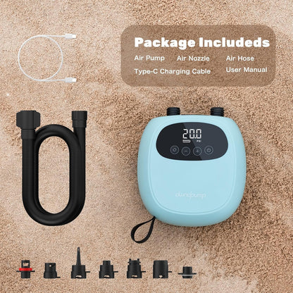 dwndpump Elektrische SUP-pomp, 20 psi, oplaadbare SUP-pomp met accu, draagbare luchtpomp, opblazen en leeg laten lopen, als powerbank, paddle boardpomp, ook voor kajaks, windvleugels