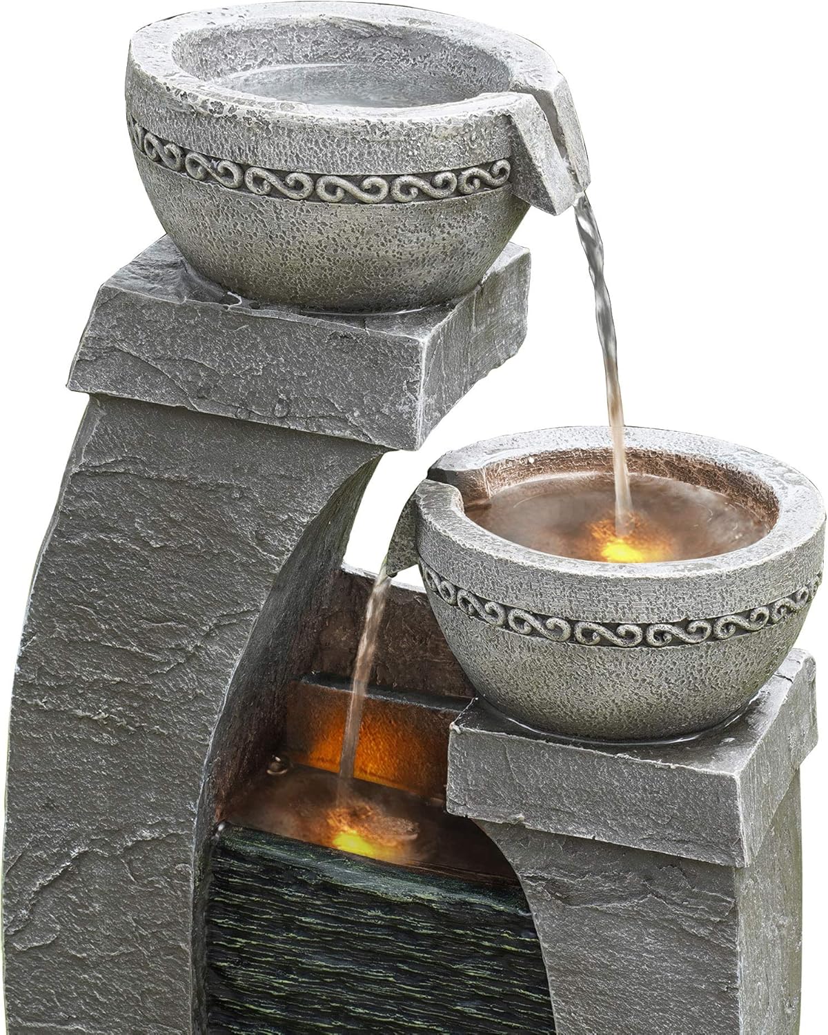 Teamson Home Buiten Tuin Water Fontein - Waterornament - Zonne-Energie - 2 Lagen Pot Ontwerp - Waterval - Tuindecoratie - Binnen & Buiten - Met Pomp - 34 x 22.9 x 76.2 (cm)