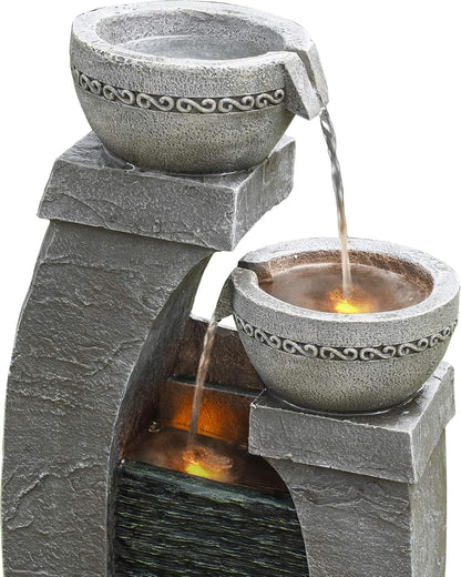 Teamson Home Buiten Tuin Water Fontein - Waterornament - Zonne-Energie - 2 Lagen Pot Ontwerp - Waterval - Tuindecoratie - Binnen & Buiten - Met Pomp - 34 x 22.9 x 76.2 (cm)