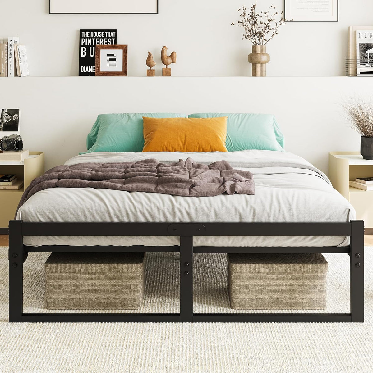 Kingsize Metalen Bed Frame Platform met Matrasbasis 27cm Onderbed Opslag Stalen Ondersteuning Geluidsbestendig 150x200cm