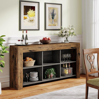 Tribesigns Console Table, 160 x 30 x 80 cm, Side Table, Hallway Table, Rustic Entrance Table Made of Wood, with 6 Storage Cubes for Entrance, Hallway, Living Room, Vintage Brown