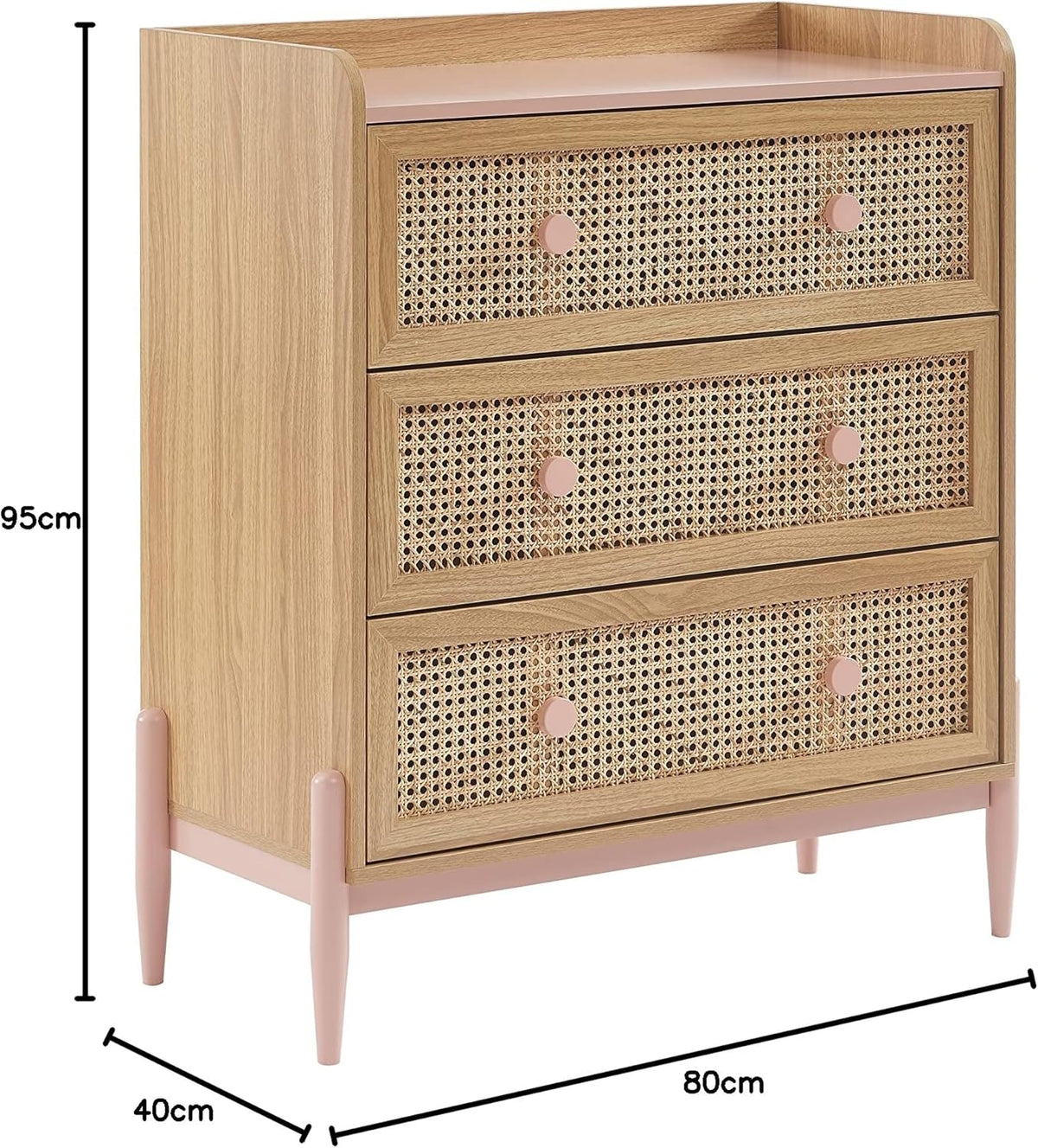 BAÏTA Kindercommode Pablo roze en rotan riet