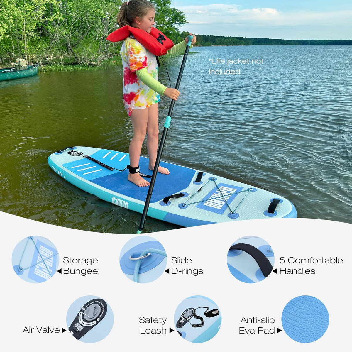 Niphean (Ultralicht) opblaasbaar paddleboard met (Beginner-vriendelijk) stabilTrac vin en duurzame SUP-accessoires, 10 'stand-up paddleboards voor volwassenen en jongeren, veelzijdig yoga-paddleboard
