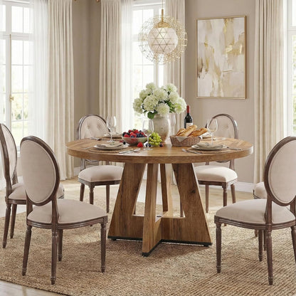 Ronde Eettafel – Eettafel Rond – Keukentafel – Tafel 4 Personen – Landelijke Tafel – Massief Hout – Diameter 120 cm – Rustieke Bruine Afwerking