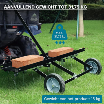 Wiltec verticuteermachine 100 cm voor zitmaaiers, gazonbeluchter met stalen veren en rubberen wielen voor gazontractoren, gazonverticuteermachine voor het beluchten van gazons en als mosverwijderaar