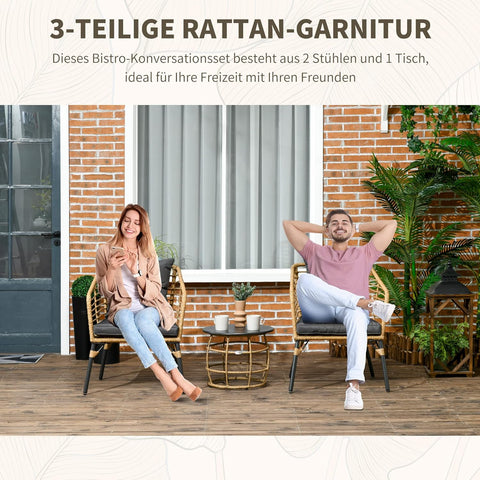 Tuinstoelen - Tuinmeubelen - 3-Delige - Tuin Eettafelstoelen - Inklapbaar Stoelen & Tafel - Weerbestendig - Stabiel - met Kussen - voor Terras - Balkon - Staal - 46 x 37 cm Tafel - 62 x 65 x 78 cm Stoel - Zand/Zwart