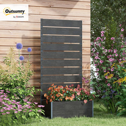 Outsunny Garden Planter with Trellis for Climbing Plants Tires Flowers Freestanding Raised Bed for Garden Outdoor Patio Planter with Drainage Hole 72x38x150cm Black - QUORE