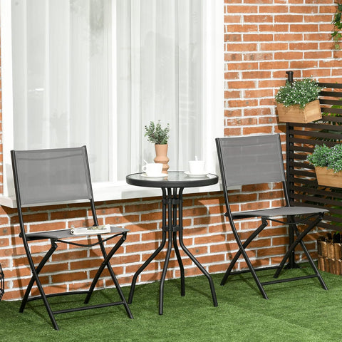 Tuinstoelen - Tuinmeubelen - 3-Delige - Tuin Eettafelstoelen - met 2 Inklapbaar Stoelen - 1 Tafel - Bistroset - Moderne Stijl - Weerbestendig - Stabiel - Ruimtebesparend - Onderhoudsvriendelijk - 50 x 72 cm Tafel - 46 x 52 x 86 cm Stoel - Zwart/Grijs