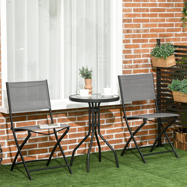 Tuinstoelen - Tuinmeubelen - 3-Delige - Tuin Eettafelstoelen - met 2 Inklapbaar Stoelen - 1 Tafel - Bistroset - Moderne Stijl - Weerbestendig - Stabiel - Ruimtebesparend - Onderhoudsvriendelijk - 50 x 72 cm Tafel - 46 x 52 x 86 cm Stoel - Zwart/Grijs
