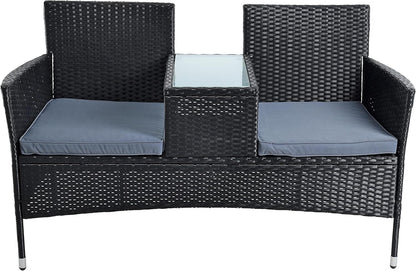 ESTEXO Polyrattan seating set, rattan seating furniture, garden furniture set, balcony furniture, garden table, garden chair, balcony table, balcony chair (black) - QUORE