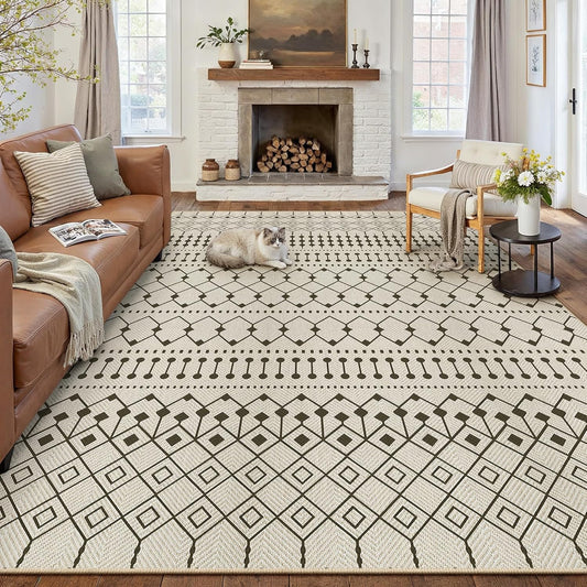 PureCozy Jute Look Woonkamer Tapijt 300x400cm Zwart Beige Antislip Wasbaar Binnen Buiten Vloerkleed Slaapkamer Kinderkamer Kantoor Vloerkleden Balkon Patio Tuin Groot Carpet