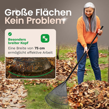 Bladbezem – Tuinbezem – Gazonhark – Hark – Landschapsbezem – 3-Delig Met 75 Cm Werkbreedte – Verstelbare 4-delige Steek- En Schroefsteel