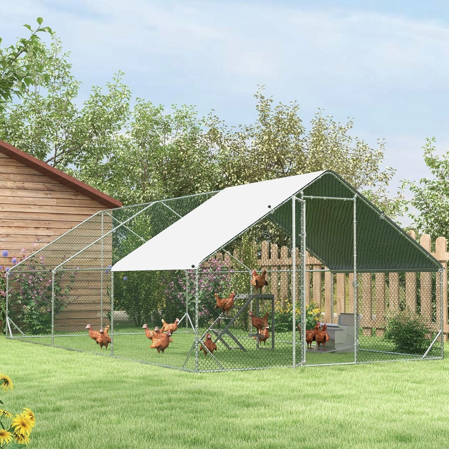 PawHut chicken coop outdoor enclosure XXL outdoor chicken coop with shade roof lock outdoor enclosure for 12-18 chickens duck rabbit steel 3x6x2m - QUORE