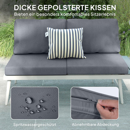 Outsunny Gartenmöbel Set 4 Persons wetterfest Balkonmöbel-Set mit 2er Sofa, Kissen Beistelltisch Stahl Outdoor Sitzgruppe Terrassenmöbel Gartengarnitur Gartenlounge für Garten Terrasse Grau