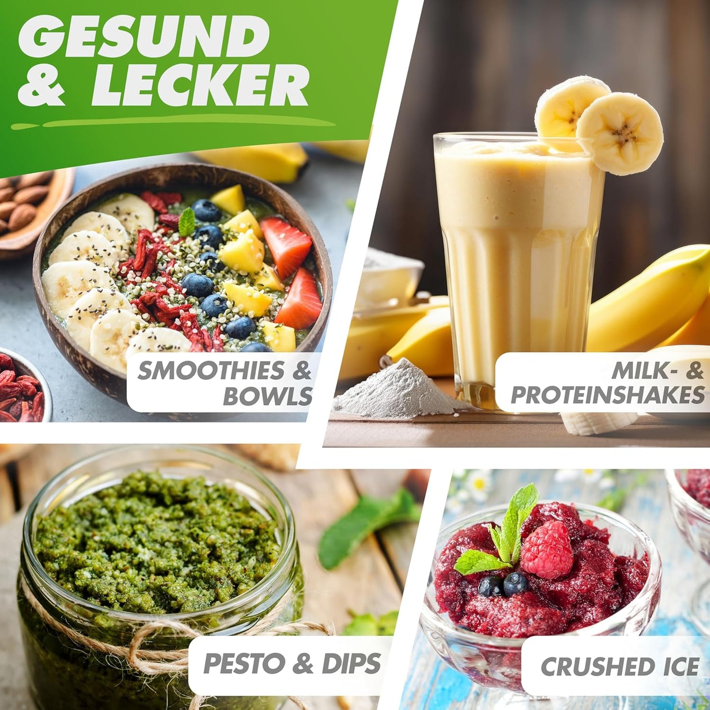 Nutri-Blender Smoothiemaker "Mix & Go" 1000 Watt Mini Mixer met Auto-IQ, BPA-vrij, Incl. Receptenboek, 2x Mok en To Go Deksel