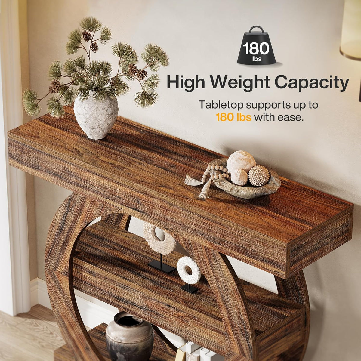 Tribesigns 100cm Entrance Table with Storage, 3 Tier Farm Console Table with Shelves, Wooden Foyer Tables for Entrance, Living Room, Hallway, Behind Sofa (Rustic Brown)