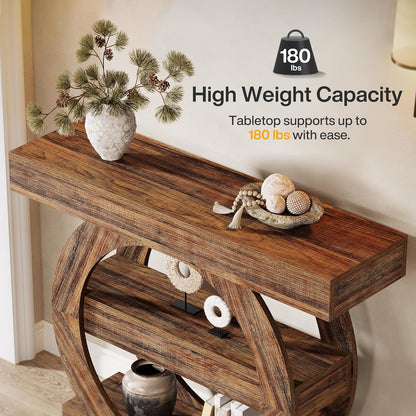 Tribesigns 100cm Entrance Table with Storage, 3 Tier Farm Console Table with Shelves, Wooden Foyer Tables for Entrance, Living Room, Hallway, Behind Sofa (Rustic Brown)