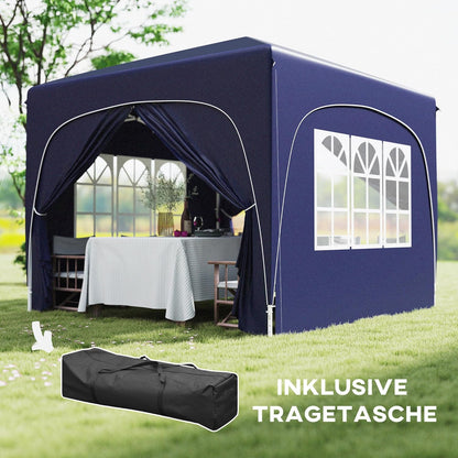 Outsunny Pavillon 3x3m, wasserabweisend Stabil Winterfest Pop-up Faltpavillon, UV Schutz 50+, Faltbar Partyzelt Gartenzelt mit 4 Seitenteilen Tasche Gartenpavillon für Camping Garten, Dunkelblau - QUORE