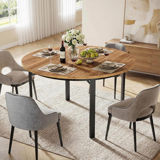 Lailang 119cm Eettafel, Eetkamertafel Ovaal, Kitchen Dining Table, Houten Eettafel, Dining Table For 6 People, 119 x 119 x 76 cm, Bruin