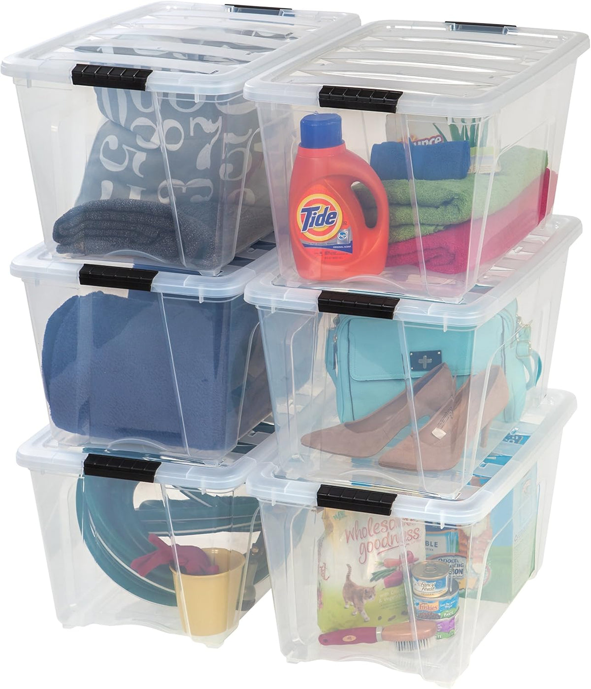 IRIS USA 53 Quart stapel & Pull Box, 6 Pack, Clear
