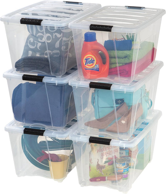 IRIS USA 53 Quart stapel & Pull Box, 6 Pack, Clear