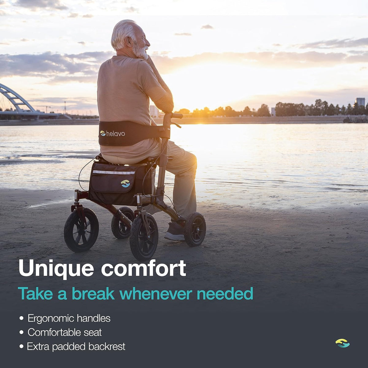 HELAVO rollator met lekvrije massief rubberen banden voor buiten - Opvouwbare aluminium rollator voor buiten met zitje - Maximale mobiliteit & comfort voor buiten