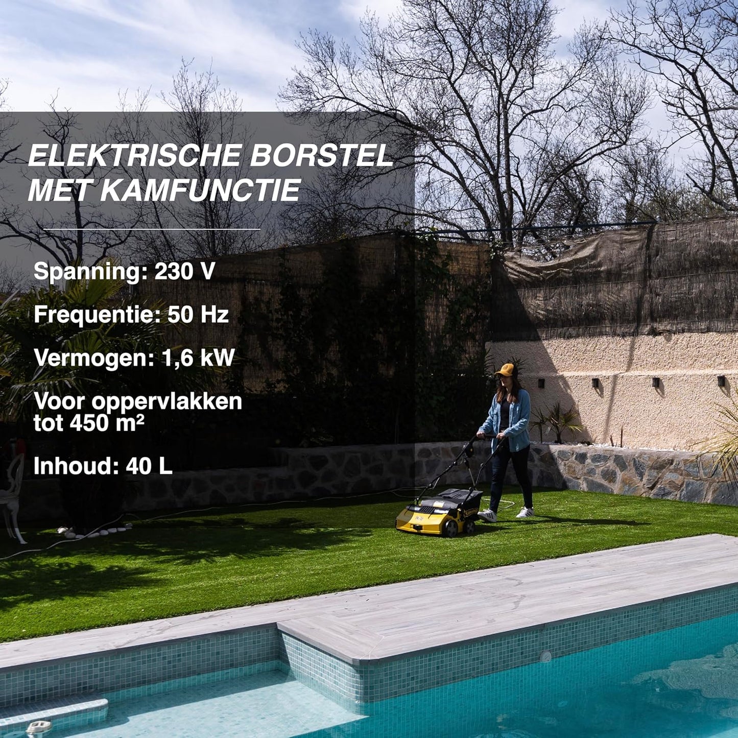 Kunstgrasveger – Kunstgrasborstel – Grasveger – Elektrische Veegmachine – Kunstgrasreinigingsmachine – 1600 Watt Plug-in Motor – Verstelbaar Inklapbaar Stuur