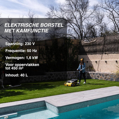 Kunstgrasveger – Kunstgrasborstel – Grasveger – Elektrische Veegmachine – Kunstgrasreinigingsmachine – 1600 Watt Plug-in Motor – Verstelbaar Inklapbaar Stuur