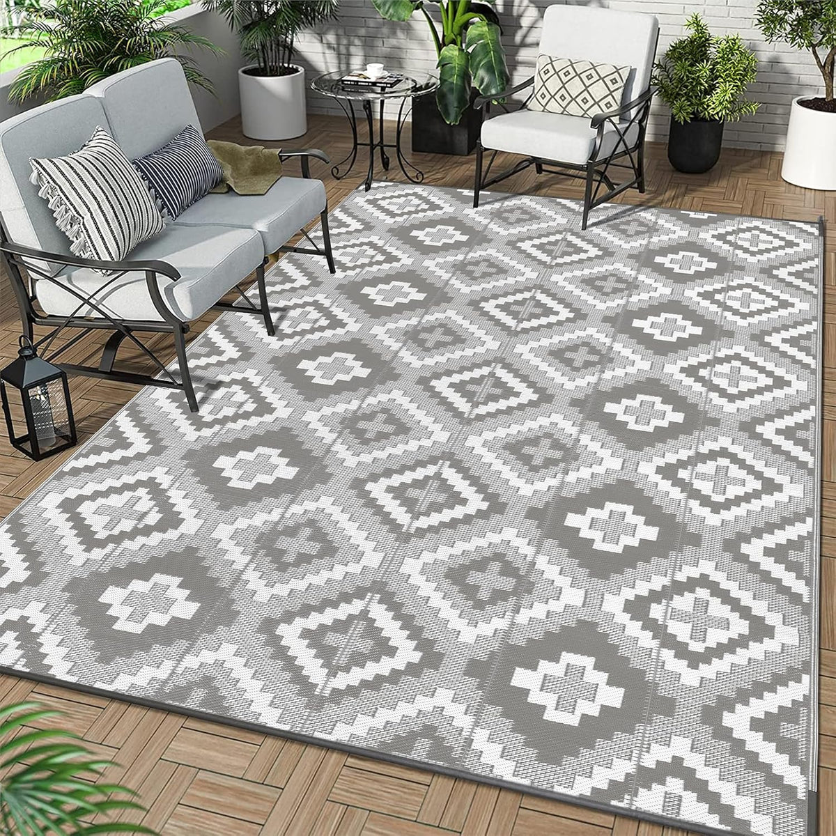 Buiten Vloerkleed - Buitenkleden - Buitentapijt - Opvouwbaar - UV-bestendig - Waterdicht - Buitenmatten - voor Buiten - Balkon - Strand - Picknick -Terras - Rechthoekig - 240 x 300 cm - Grijs