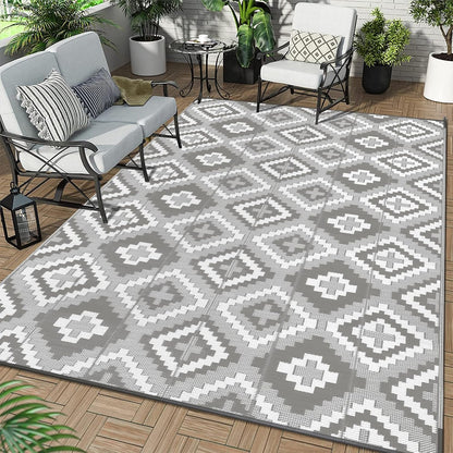 Buiten Vloerkleed - Buitenkleden - Buitentapijt - Opvouwbaar - UV-bestendig - Waterdicht - Buitenmatten - voor Buiten - Balkon - Strand - Picknick -Terras - Rechthoekig - 240 x 300 cm - Grijs