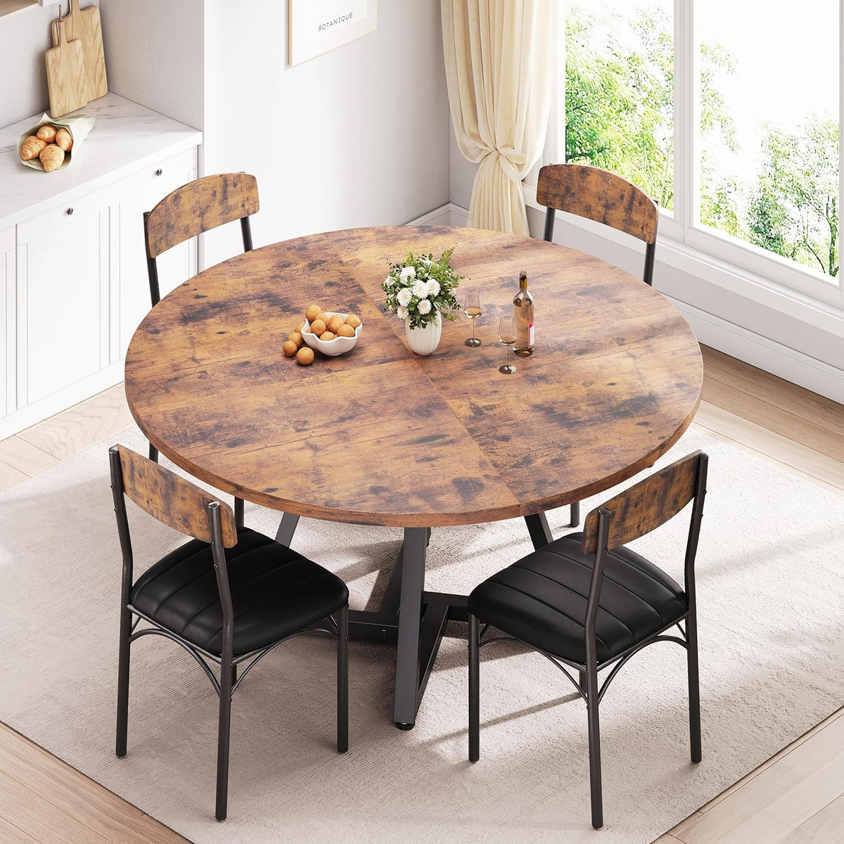 Ronde keuken eettafel voor 2-4 personen, cirkel eettafel met metalen frame, ruimtebesparende houten industriële meubels (vintage, 42 inch