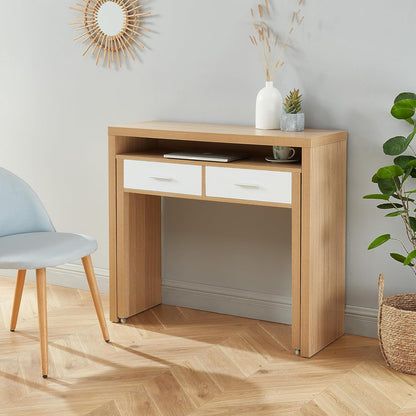 BAÏTA - Uitschuifbaar bureau Studio wit en eikeneffect, 98,5 cm