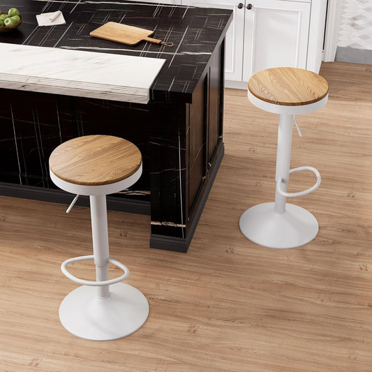 YOUNIKE Barkruk, set van 2, wit hout, in hoogte verstelbaar, draaibaar, barkruk, keukenstoelen, hoogte barstoelen met voetensteun, voor bar keuken