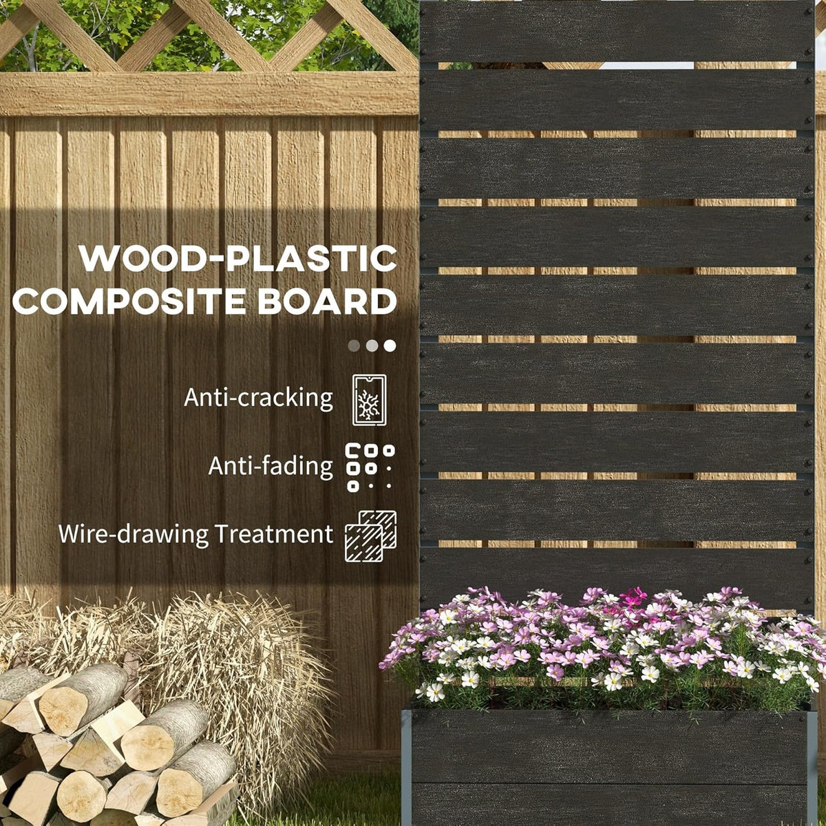 Outsunny Garden Planter with Trellis for Climbing Plants Tires Flowers Freestanding Raised Bed for Garden Outdoor Patio Planter with Drainage Hole 72x38x150cm Black - QUORE