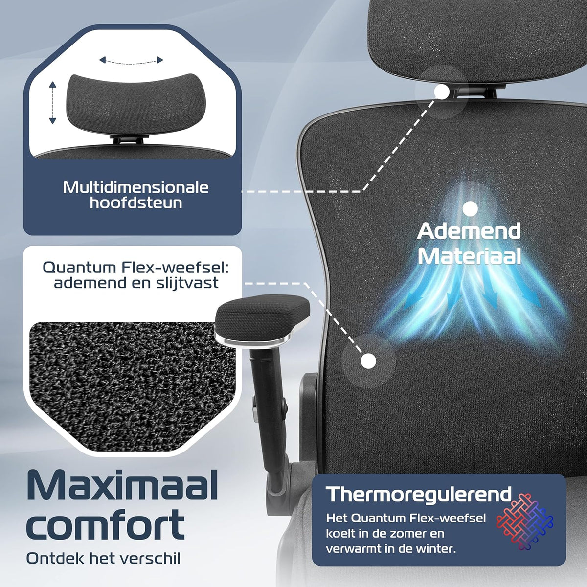 Bureaustoel – Office Chair – Gamestoel – Computerstoel – Kantoorstoel – Ergonomisch Mesh – Verstelbare Armleuningen – Draagkracht 200 kg