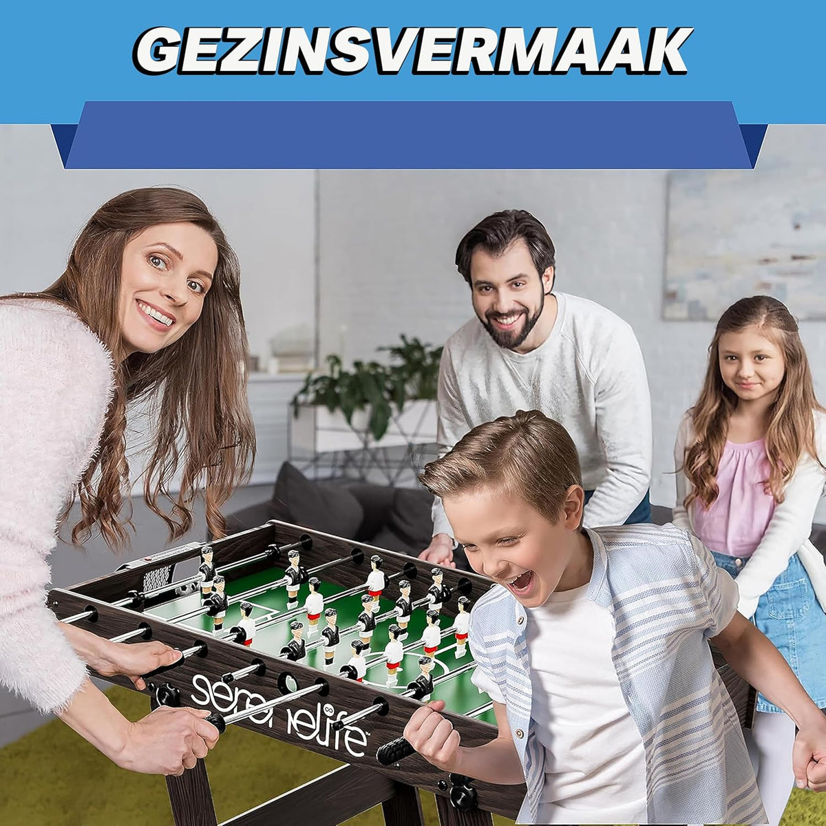 Tafelvoetbalspel – Kickertafel – Voetbaltafel – Speeltafel – Ruimtebesparend model – Inklapbaar ontwerp – Stabiele metalen constructie – Antislip handgrepen