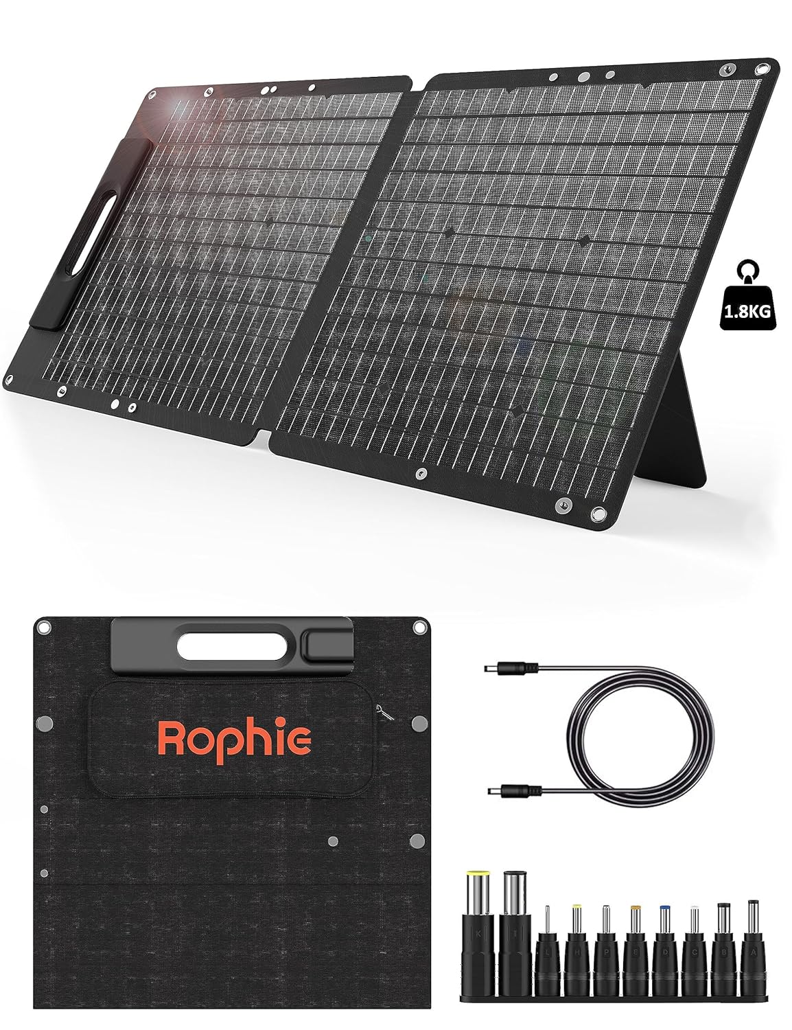 Rophie Opvouwbaar zonnepaneel, 60 W, draagbaar zonnepaneel, monokristallijn, flexibel, met USB/type C/DC-uitgang, 1,8 kg, ultralicht, IPX67 voor camping, reizen, tuin, balkon
