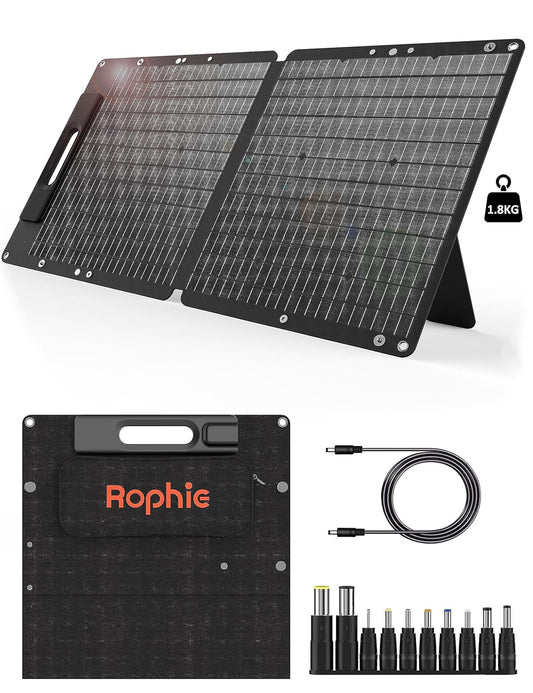 Rophie Opvouwbaar zonnepaneel, 60 W, draagbaar zonnepaneel, monokristallijn, flexibel, met USB/type C/DC-uitgang, 1,8 kg, ultralicht, IPX67 voor camping, reizen, tuin, balkon