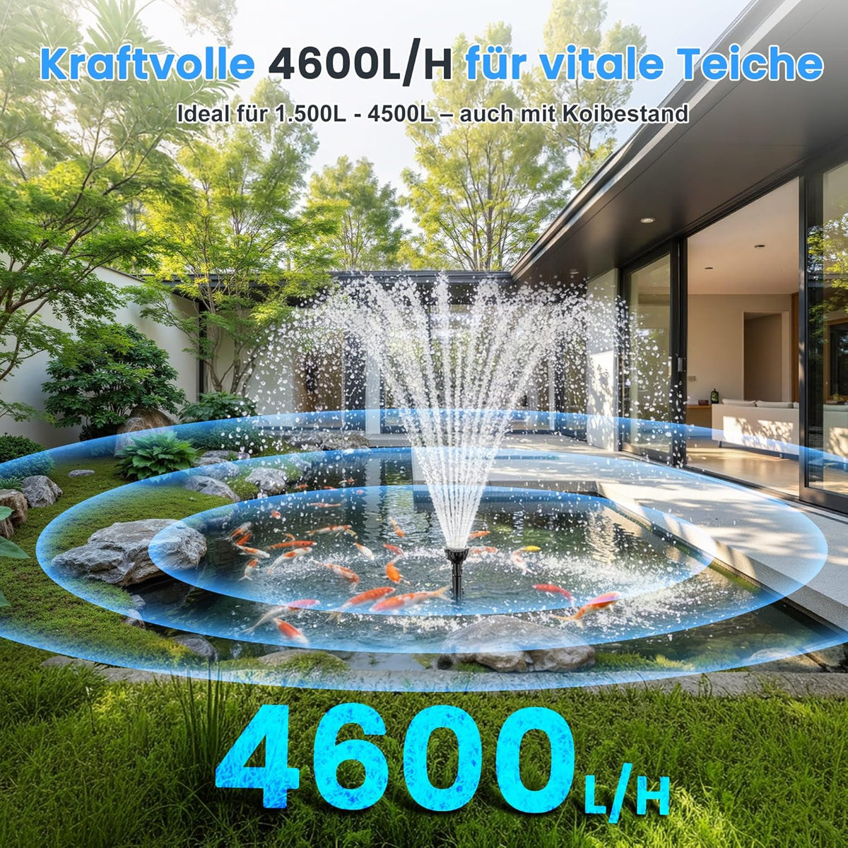 Biling Vijverfilter, complete set pomp met uv-zuiveraar, stil, 4600 l/u, all-in-one vijverpomp met filter, inclusief 3 fonteinsproeiers voor tuinvijvers tot 8000 liter vishouderij en algenbestrijding