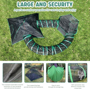4-in-1 Kattentent - Kattenverblijf - Kattententen - Opvouwbaar - Draagbare Catiotent - met 1 Koepeltent - 2 Tunnelen - 2 Tenten - Buitenkattenbox - voor Katten - Konijnen - Andere Dieren - Polyester - Zwart/Groen
