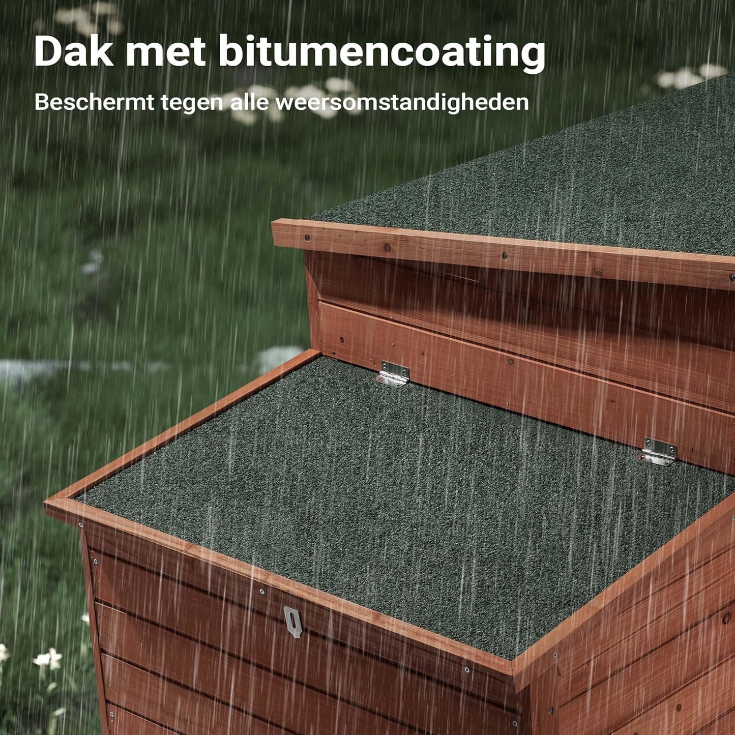 Wiltec chicken coop 1360 x 740 x 700 mm red brown with wooden nesting box, hens hutch with shelter, insulated roof and galvanized stool - QUORE